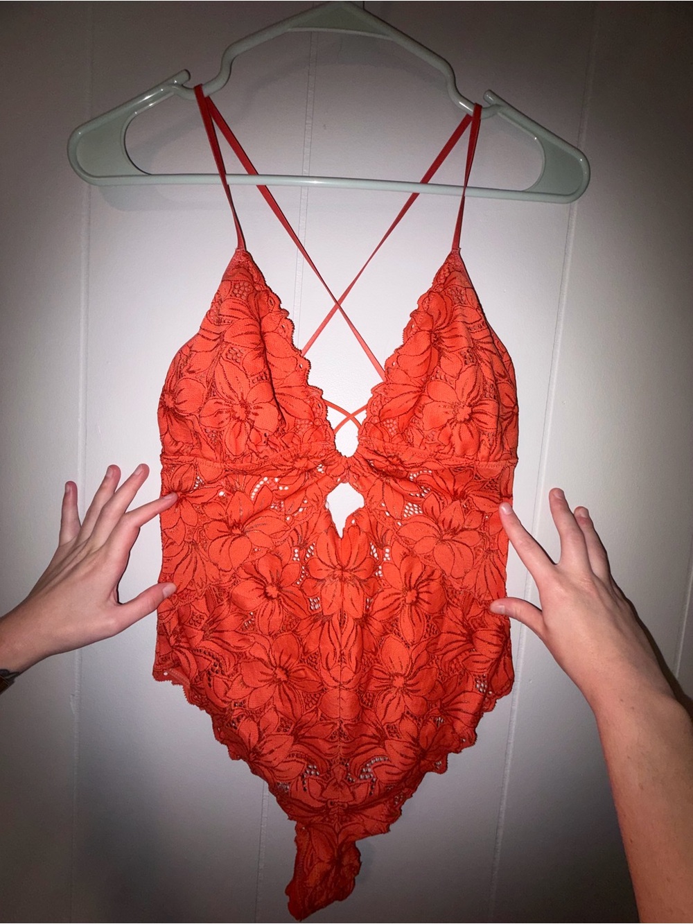 aerie Orange Floral Lace Crisscross Bodysuit